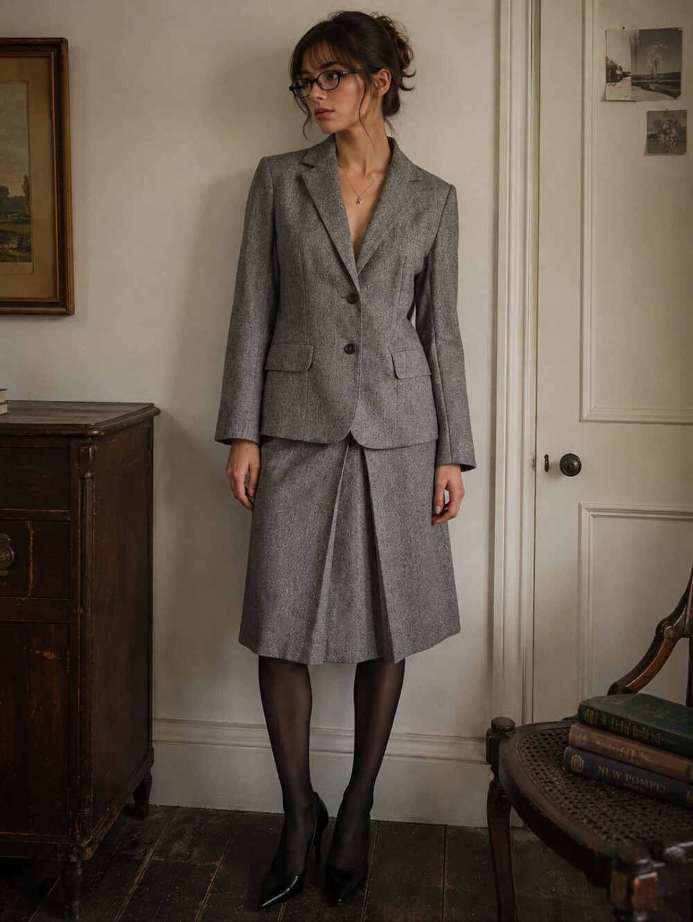 Vintage 80s Evan Picone Gray Skirt Suit Size S Wool Blend Academia Preppy Office